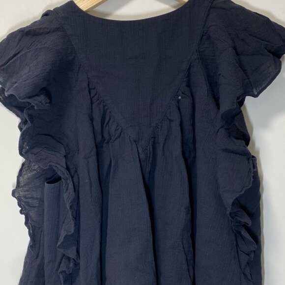 COS Flutter Sleeve Stretch Cotton Sleeveless Blouse – Dark Blue – Size US 6 - Picture 8 of 11